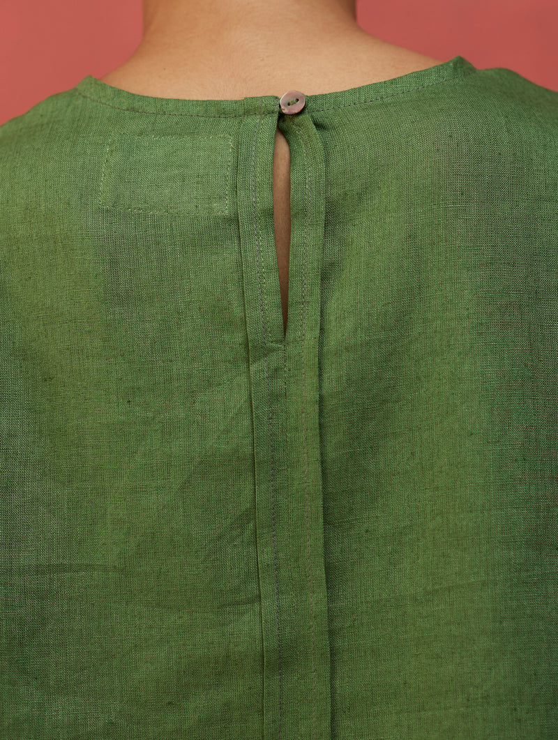 Mariko Cropped Linen Top - Fern Green