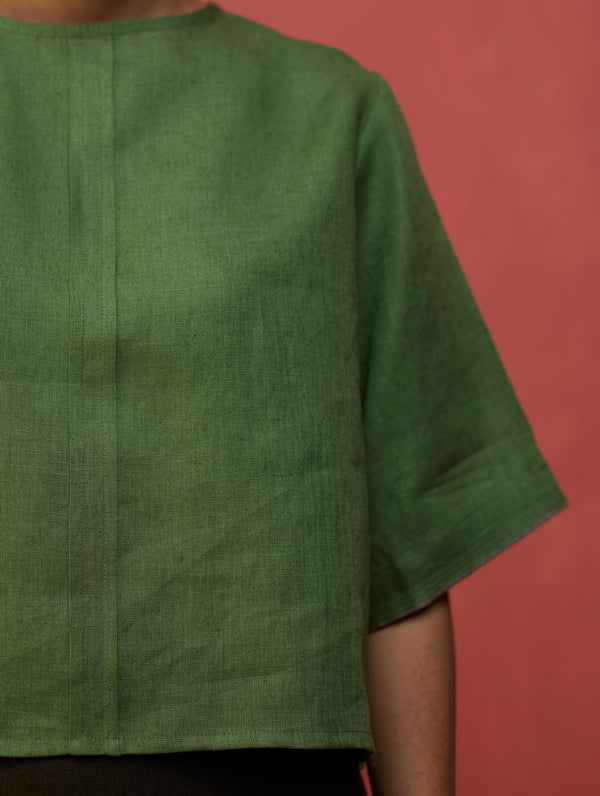 Mariko Cropped Linen Co-ord Set - Fern Green