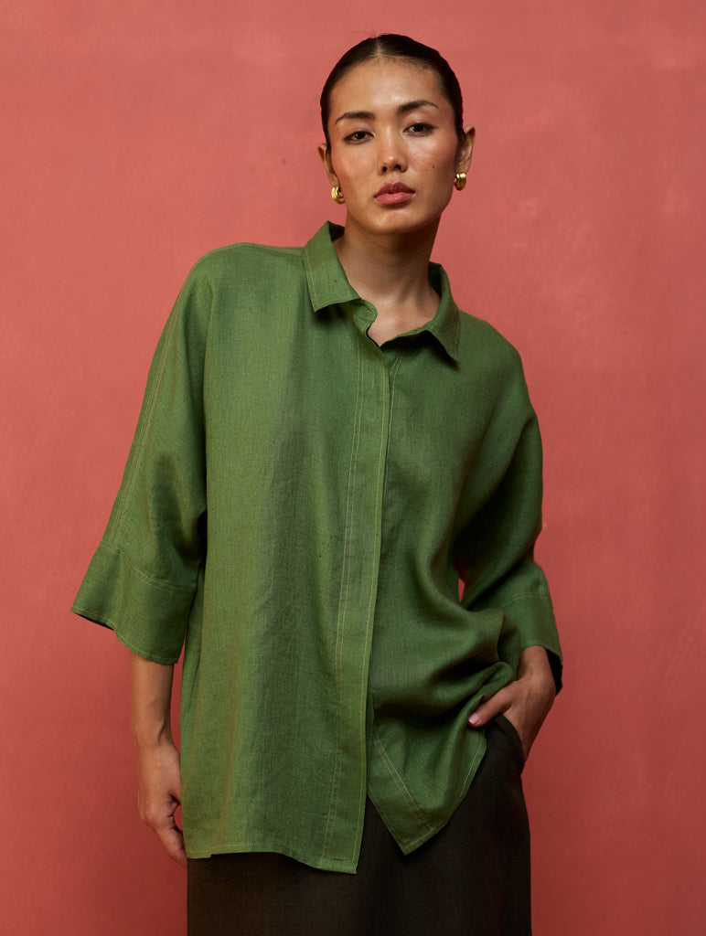 Yoko Forever Linen Shirt - Fern Green