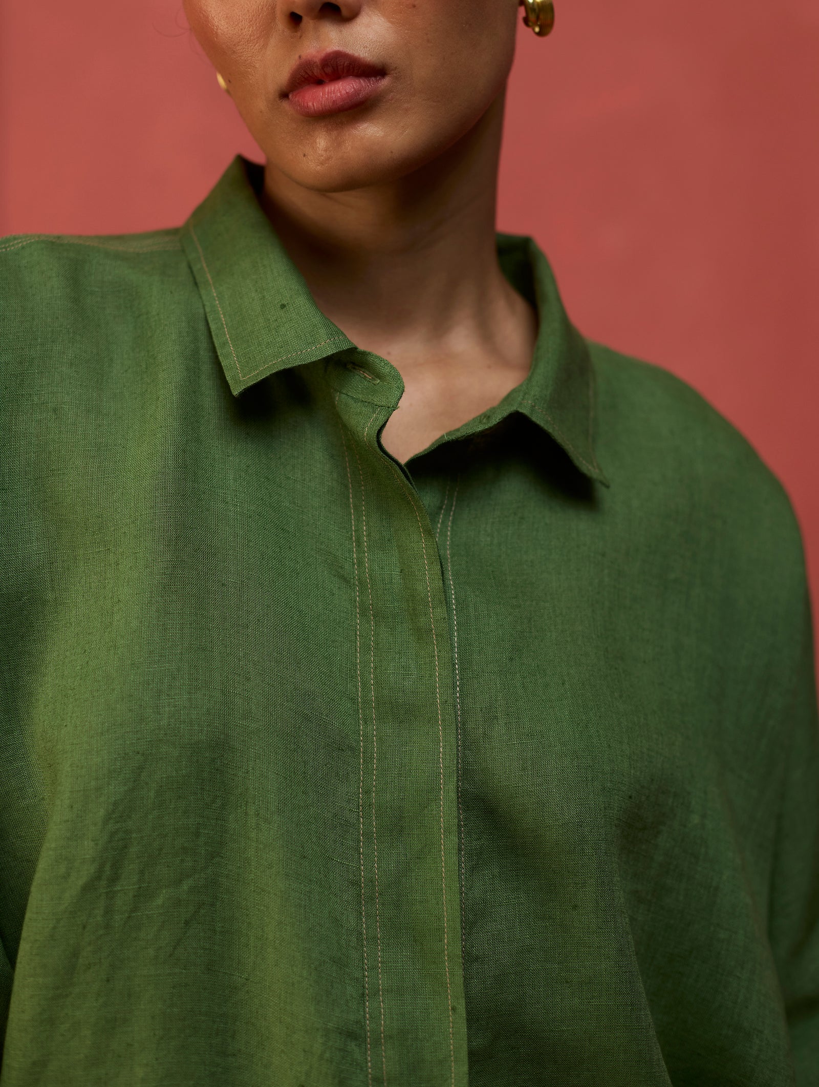 Get Yoko Green Linen Shirt for Women Everyday Luxe – Manan