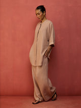 Sumire Curved Hem Linen Top - Dusty Rose