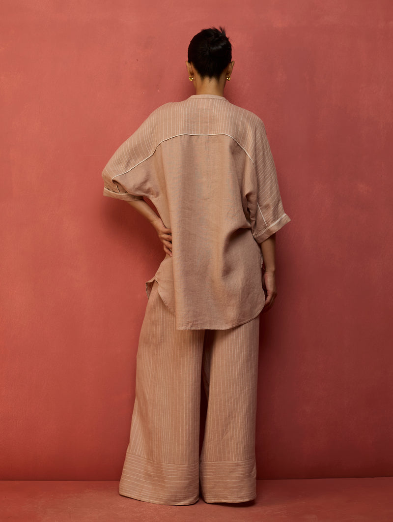 Sumire Curved Hem Linen Top - Dusty Rose