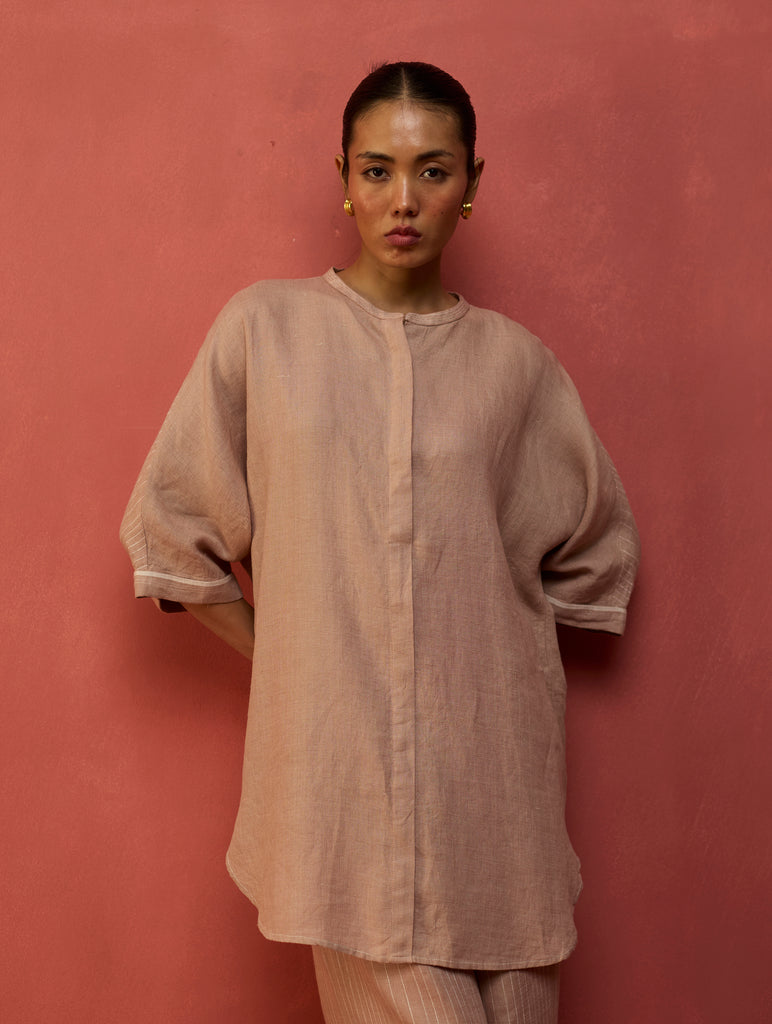 Sumire Curved Hem Linen Co-ord Set - Dusty Rose