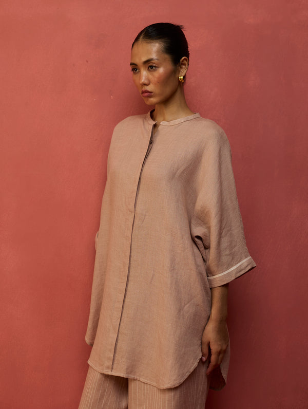Sumire Curved Hem Linen Co-ord Set - Dusty Rose