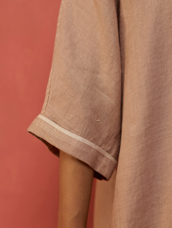 Sumire Curved Hem Linen Co-ord Set - Dusty Rose