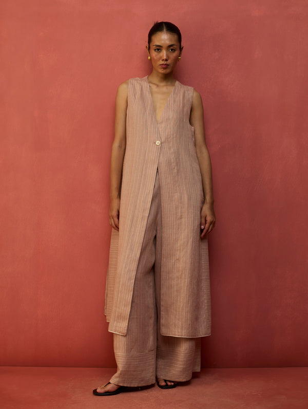 Misato Stripe Linen Overlay - Dusty Rose