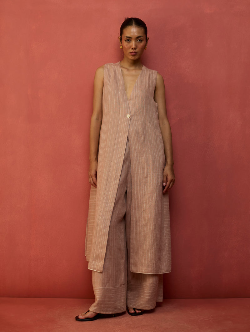 Misato Stripe Linen Overlay - Dusty Rose