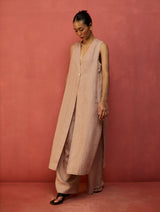 Misato Stripe Linen Overlay - Dusty Rose