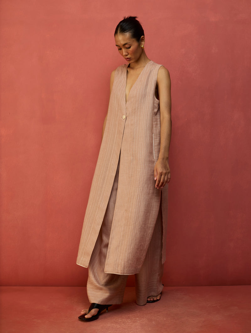 Misato Stripe Linen Overlay - Dusty Rose