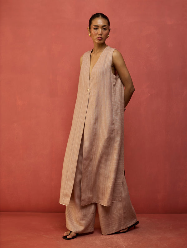 Misato Stripe Linen Overlay - Dusty Rose