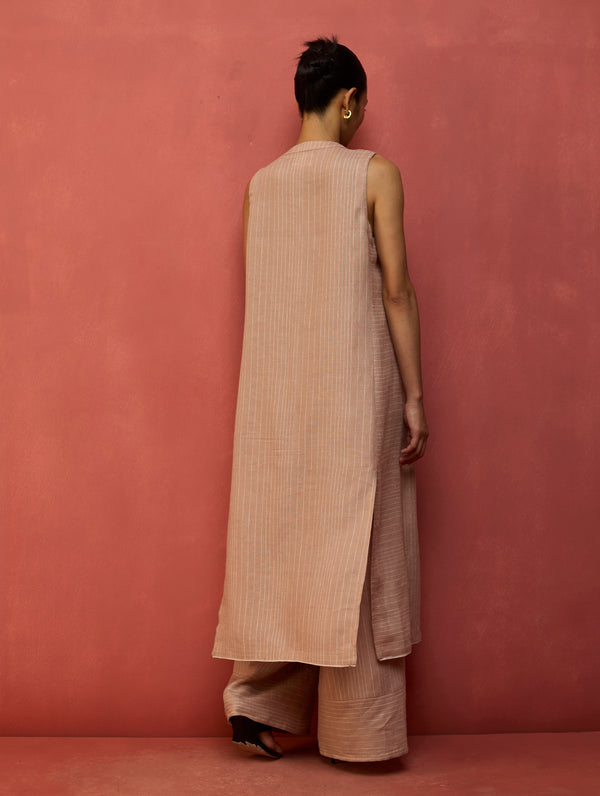 Misato Stripe Linen Overlay - Dusty Rose