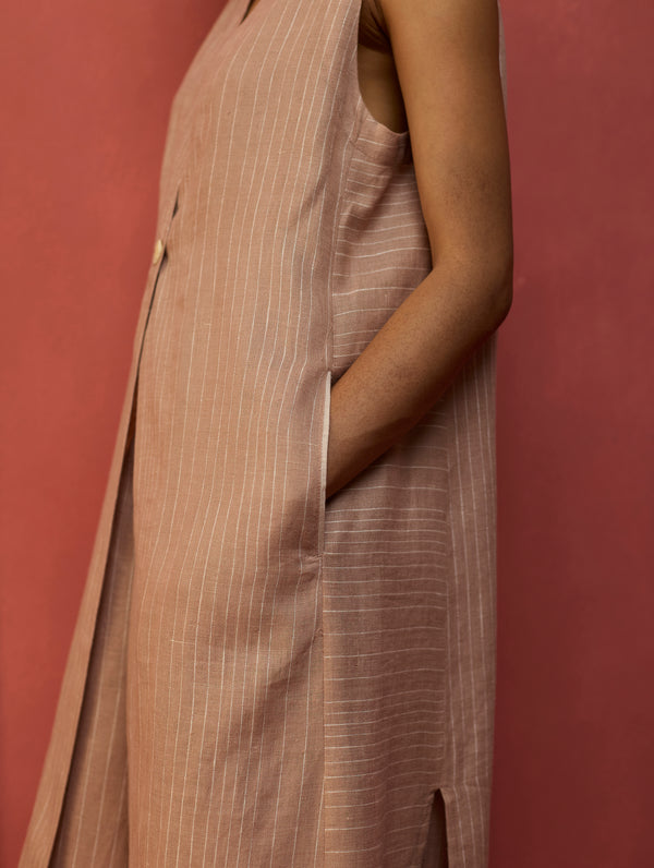 Misato Stripe Linen Overlay - Dusty Rose