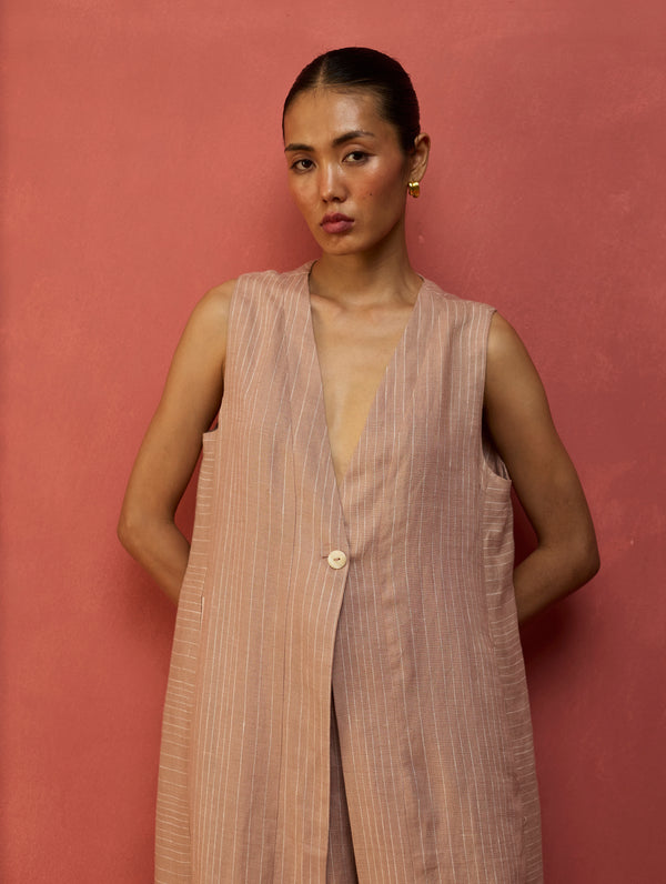 Misato Stripe Linen Overlay - Dusty Rose