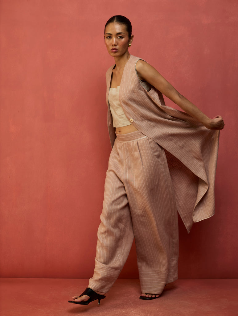 Misato Stripe Linen Co-ord Set - Dusty Rose
