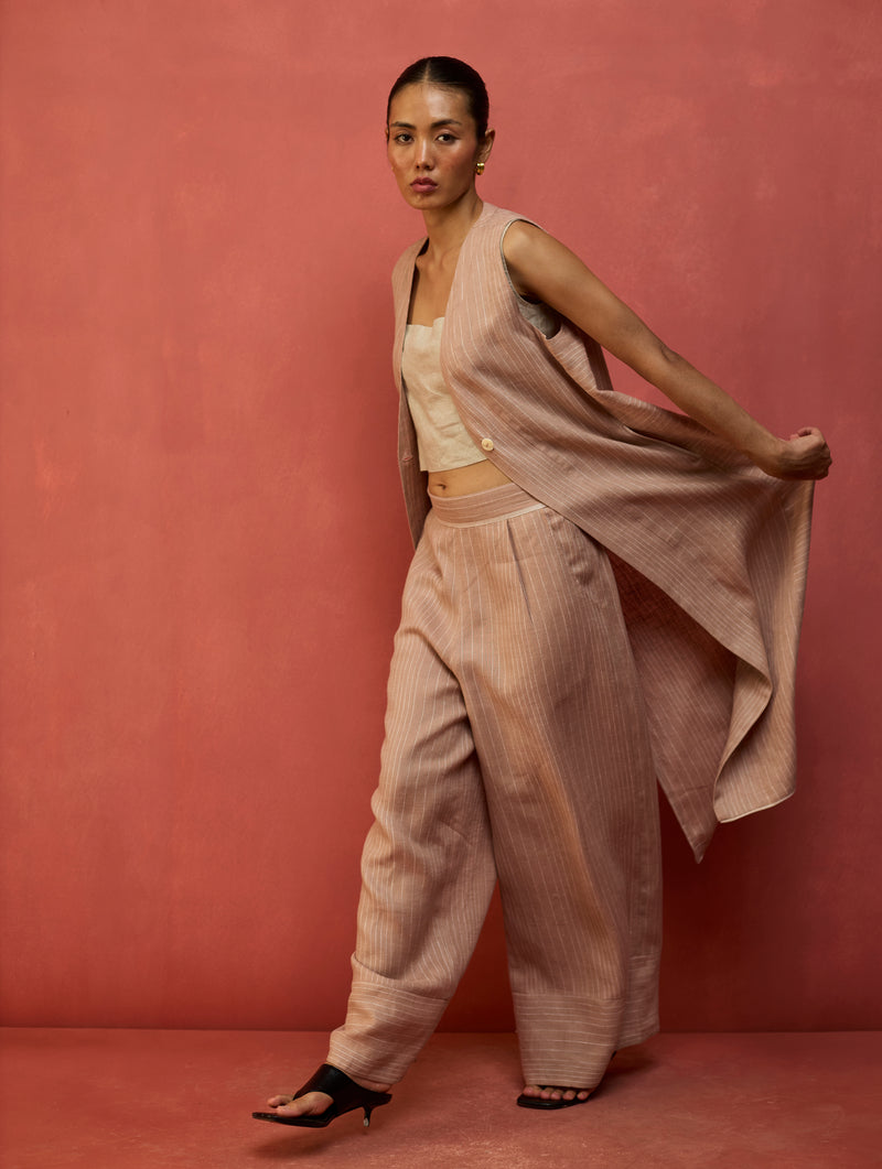 Misato Stripe Linen Overlay - Dusty Rose