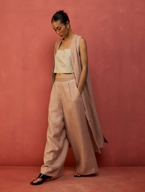 Misato Stripe Linen Overlay - Dusty Rose