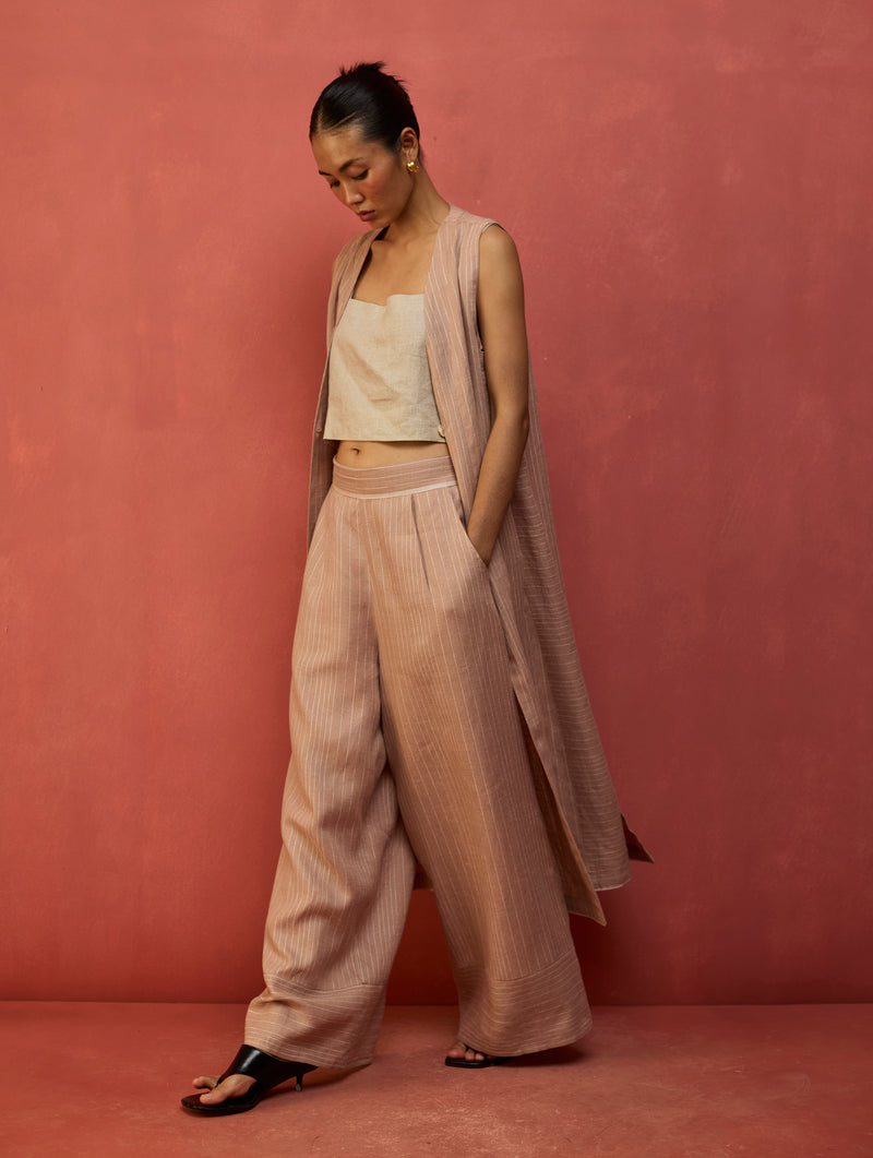 Misato Stripe Linen Overlay - Dusty Rose