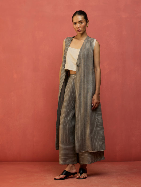 Misato Stripe Linen Overlay - Grey