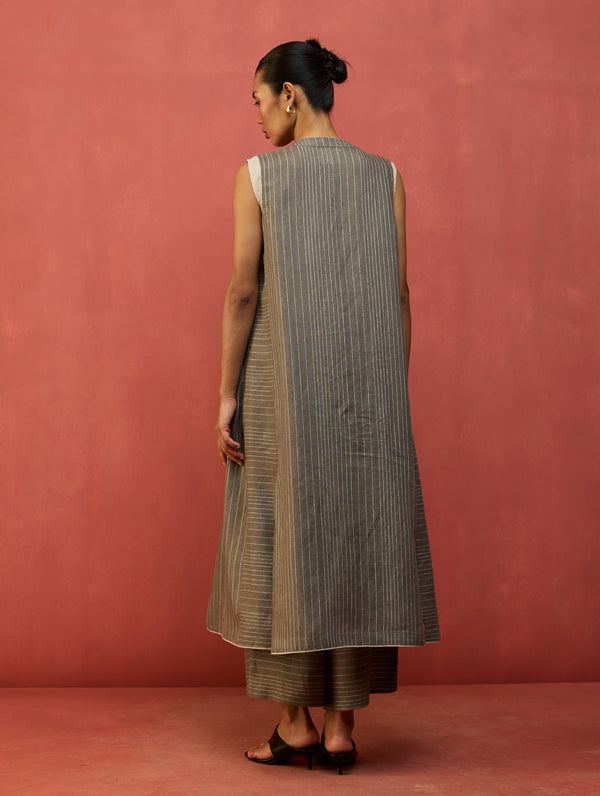 Misato Stripe Linen Overlay - Grey
