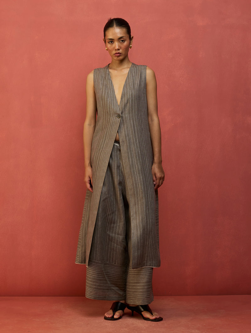 Misato Stripe Linen Co-ord Set - Grey