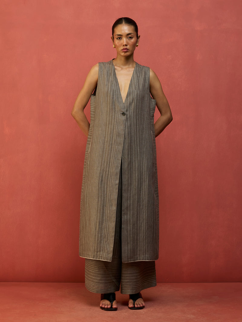Misato Stripe Linen Co-ord Set - Grey
