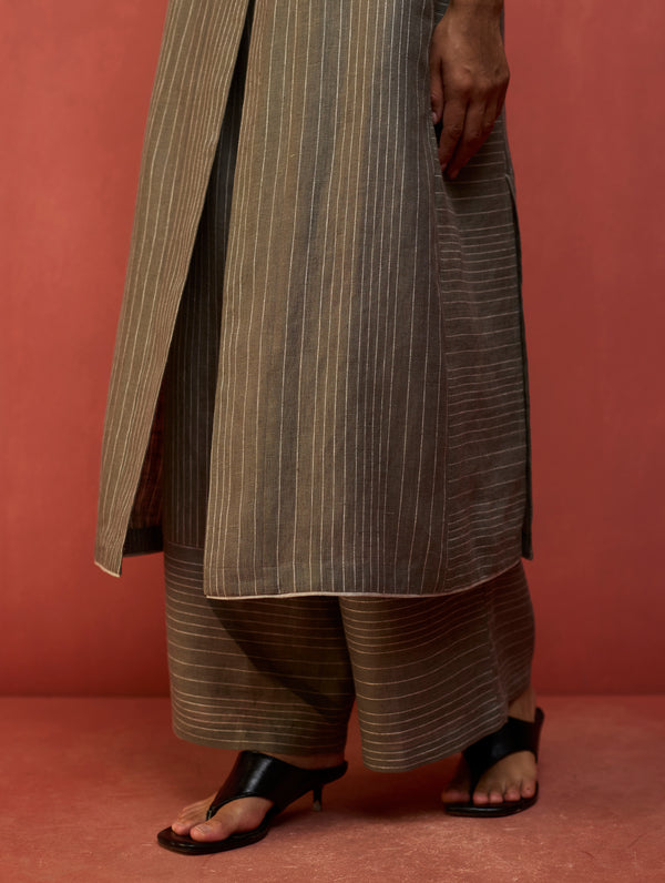 Misato Stripe Linen Overlay - Grey