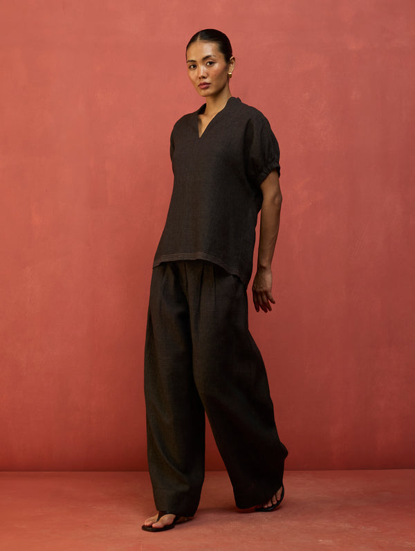 Mekko Pleated Linen Trousers - Charcoal