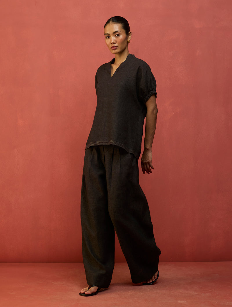 Hoshi Linen Top - Charcoal