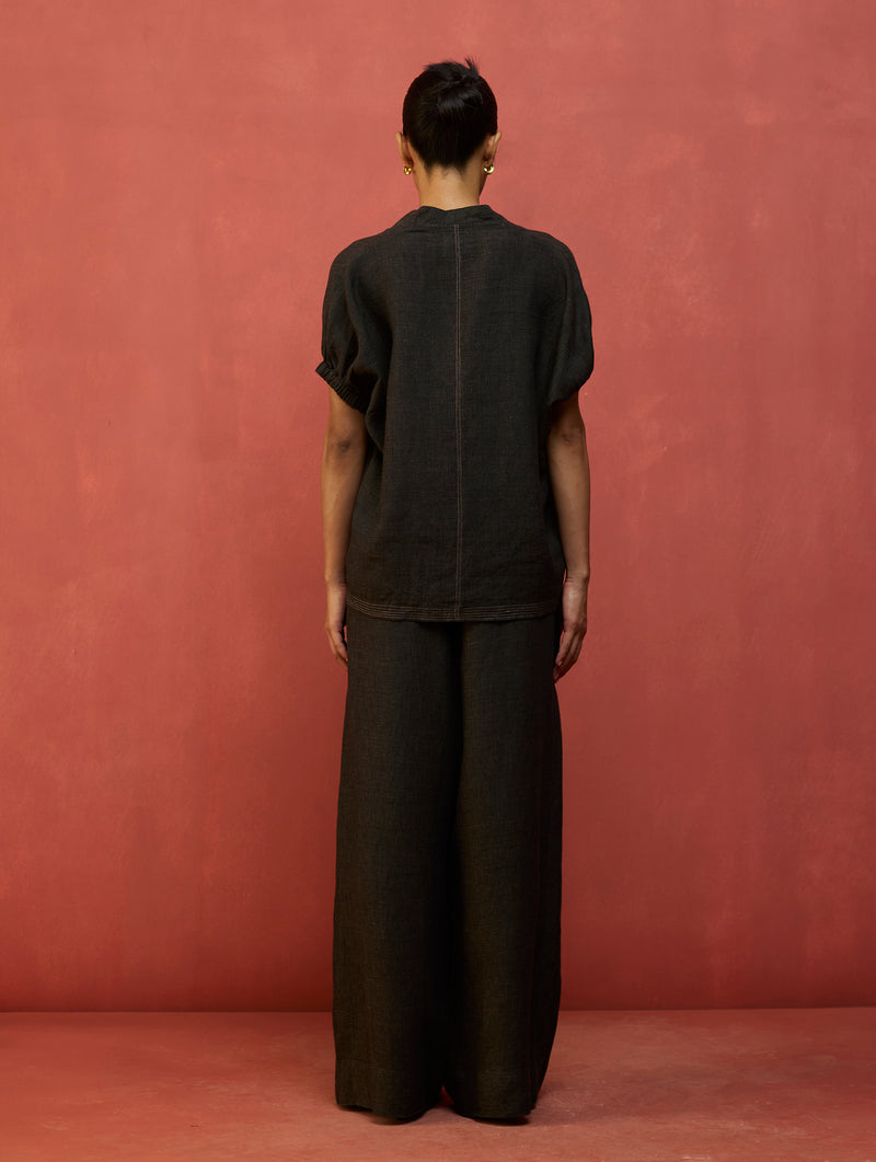 Hoshi Linen Top - Charcoal