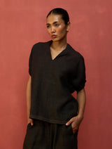 Hoshi Linen Top - Charcoal