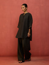 Sumire Curved Hem Linen Co-ord Set - Charcoal