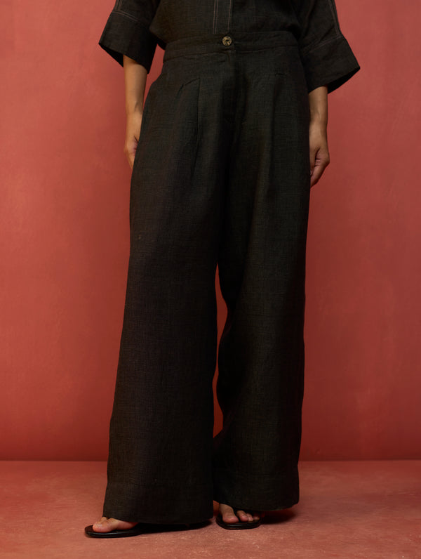 Mekko Pleated Linen Trousers - Charcoal