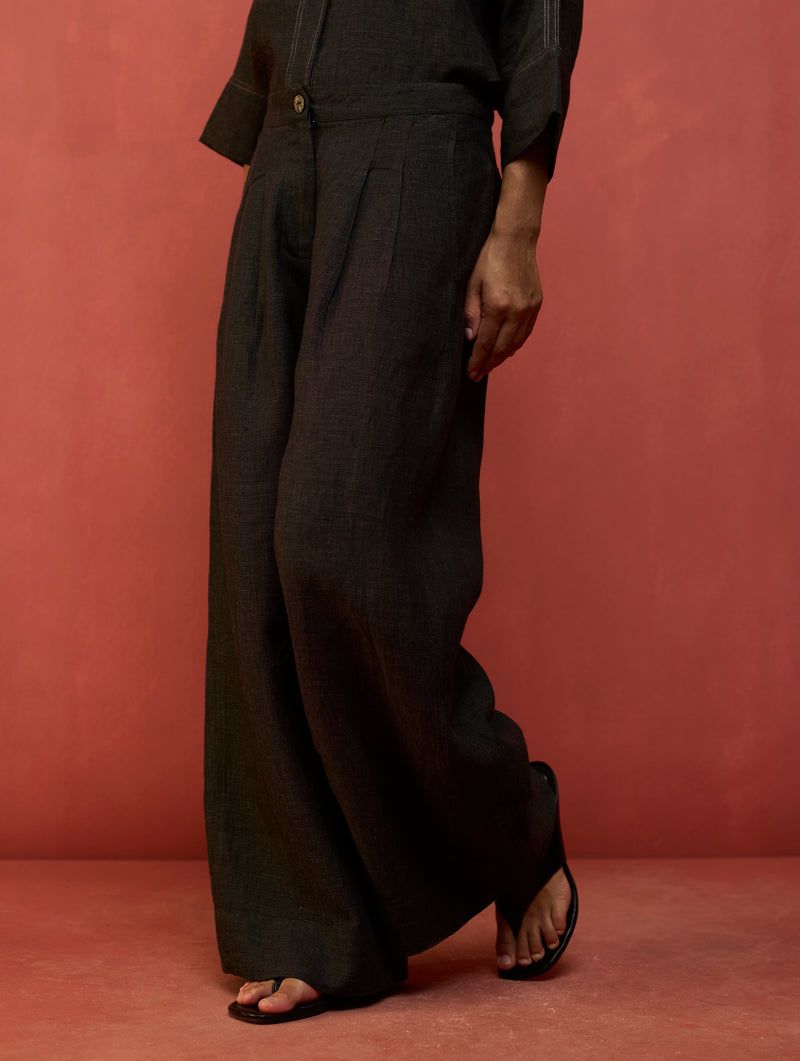 Mekko Pleated Linen Trousers - Charcoal