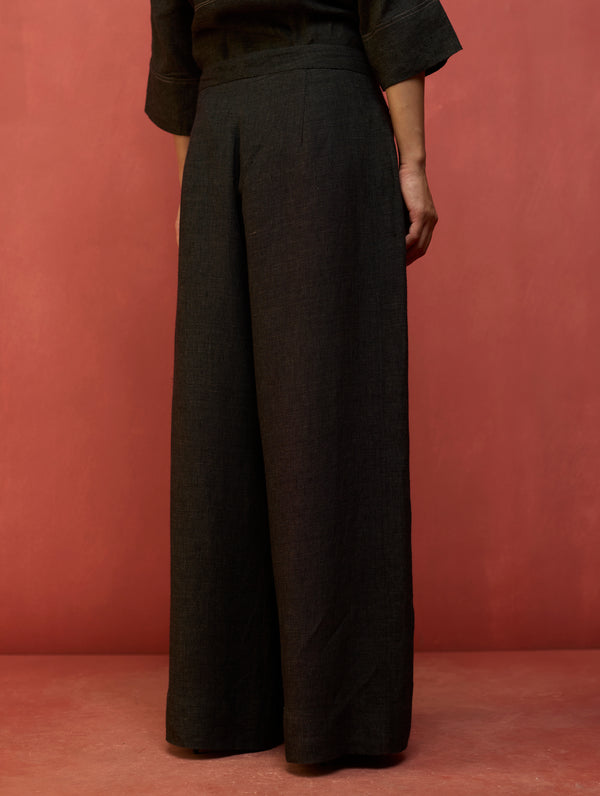 Sumire Curved Hem Linen Co-ord Set - Charcoal