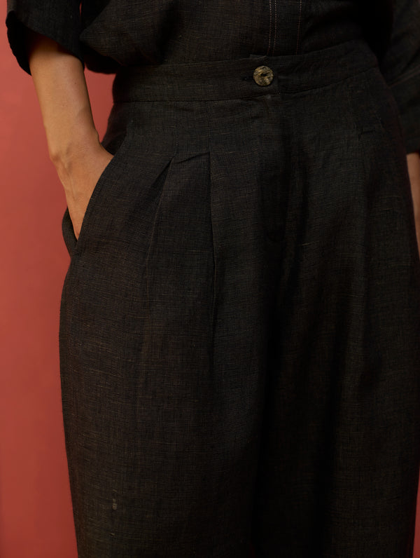 Sumire Curved Hem Linen Co-ord Set - Charcoal
