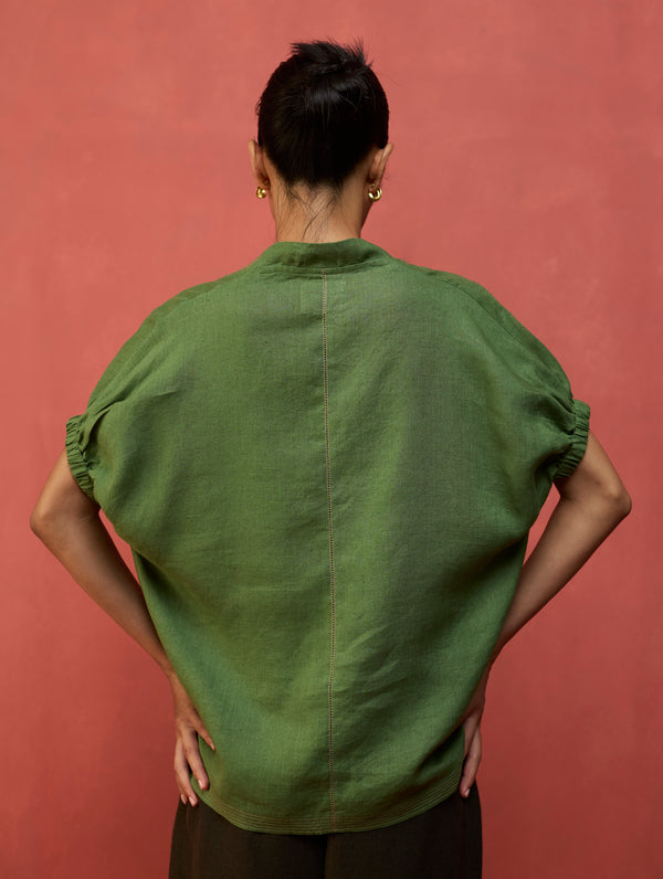 Hoshi Linen Top - Fern Green