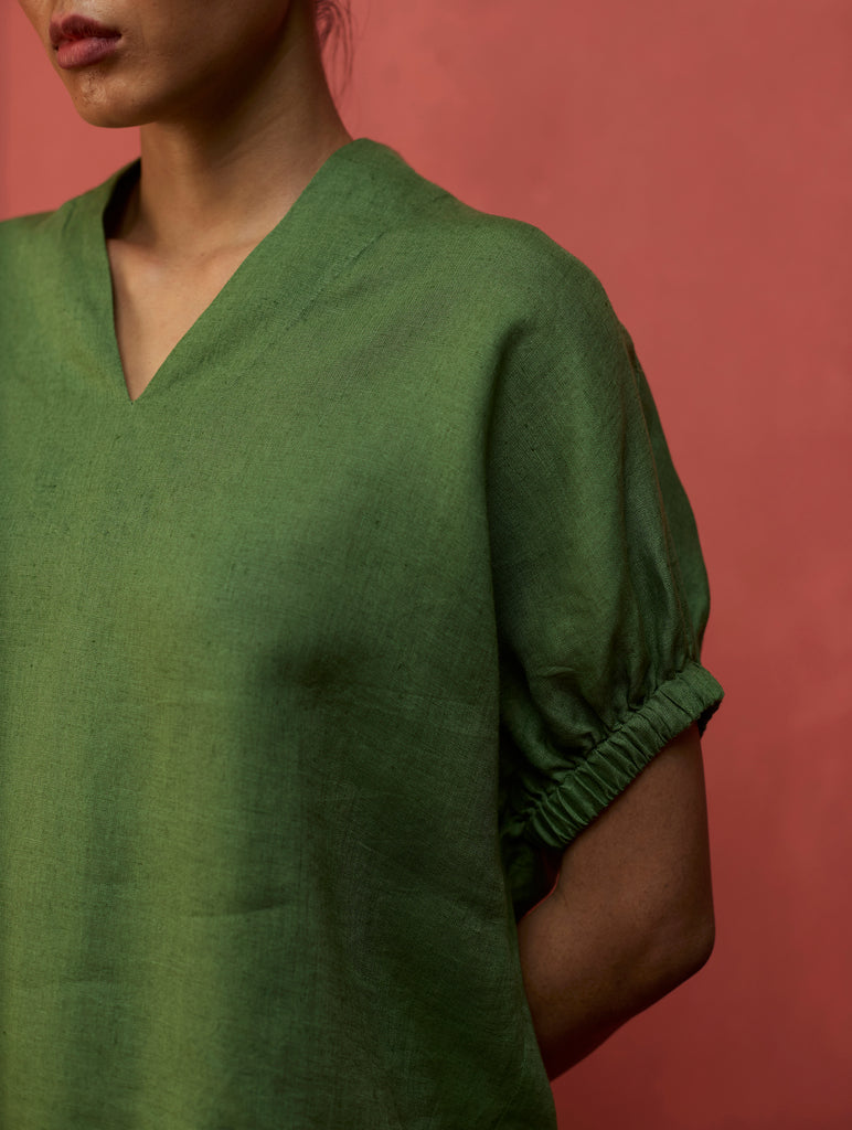 Hoshi Linen Top - Fern Green