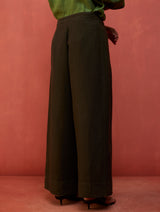 Mekko Pleated Linen Trousers - Olive Charcoal