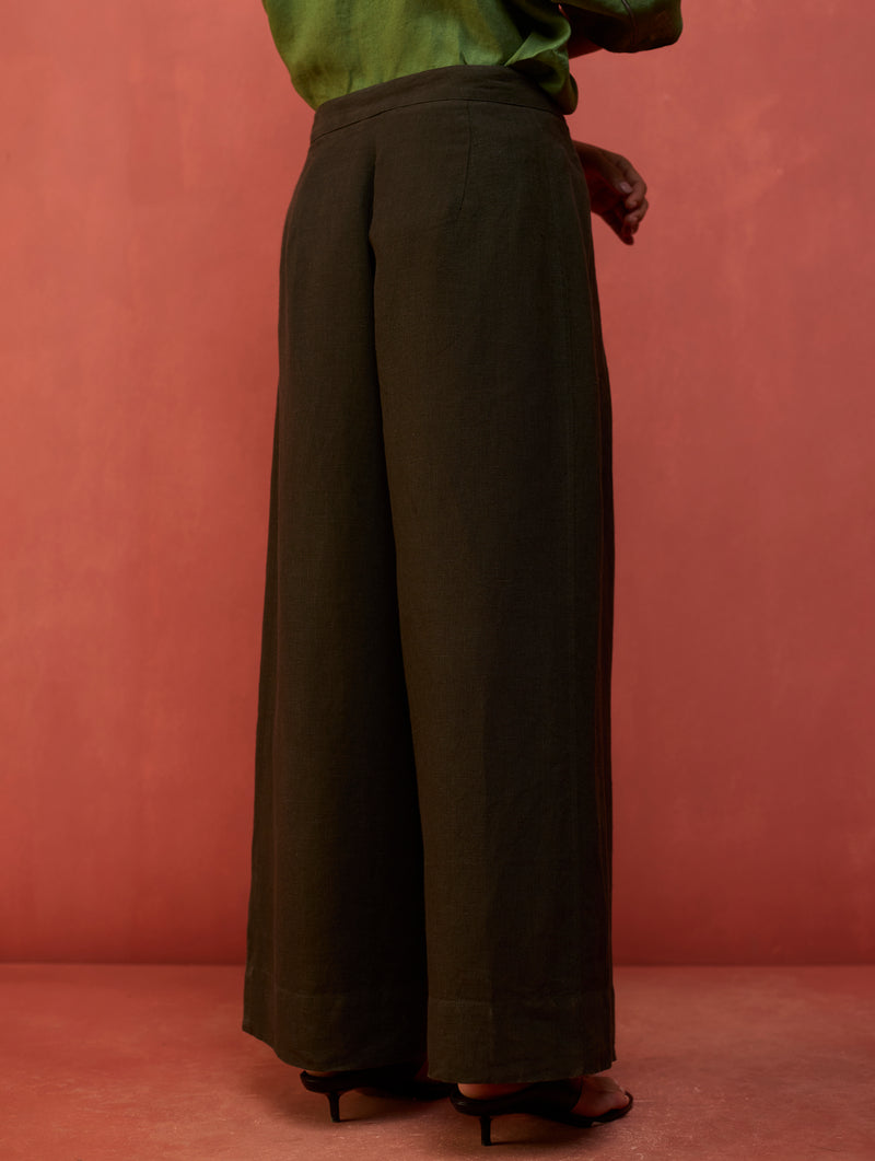 Mekko Pleated Linen Trousers - Olive Charcoal