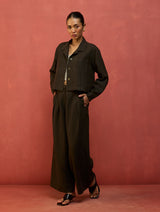 Nako Crop Linen Co-ord Set - Olive Charcoal