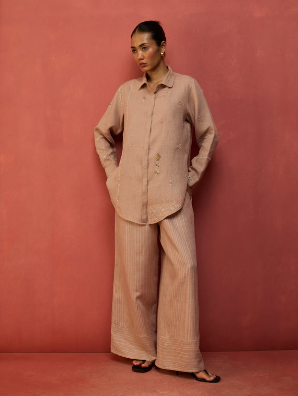 Kira Hand-Embroidered Linen Co-ord Set - Dusty Rose