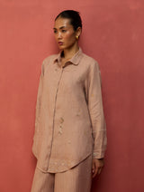 Kira Hand-Embroidered Linen Shirt - Dusty Rose