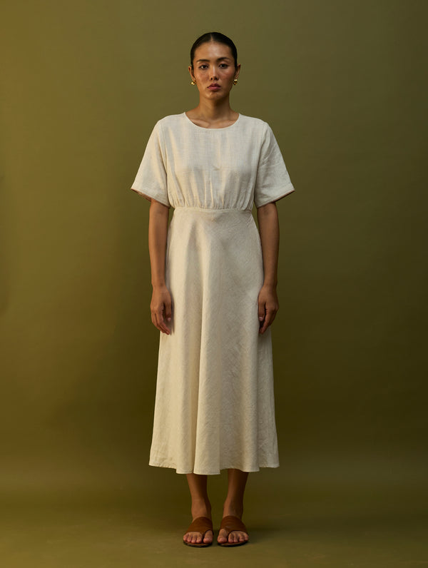 Fumi Bias Skirt Stripe Linen Dress - Off White