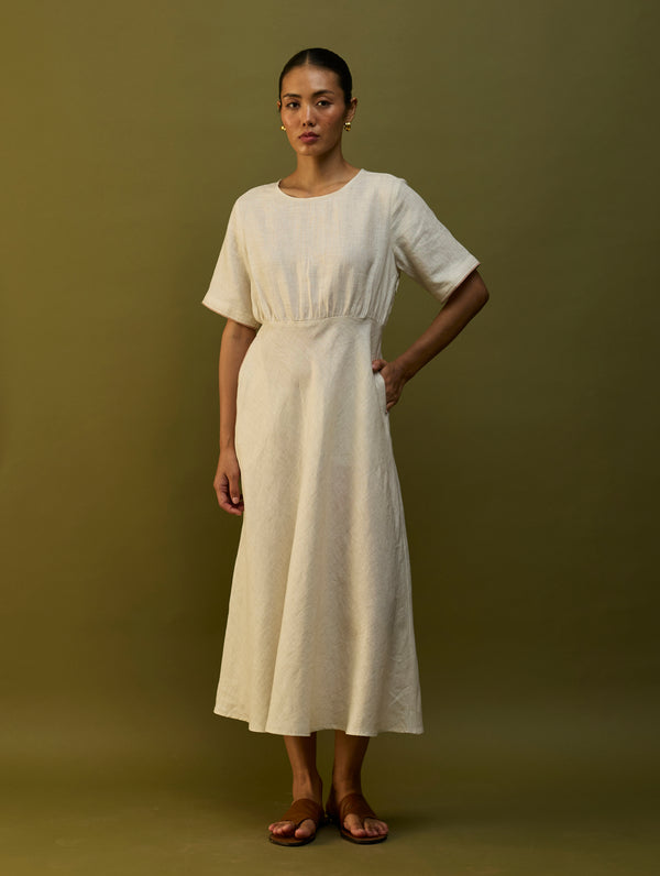 Fumi Bias Skirt Stripe Linen Dress - Off White