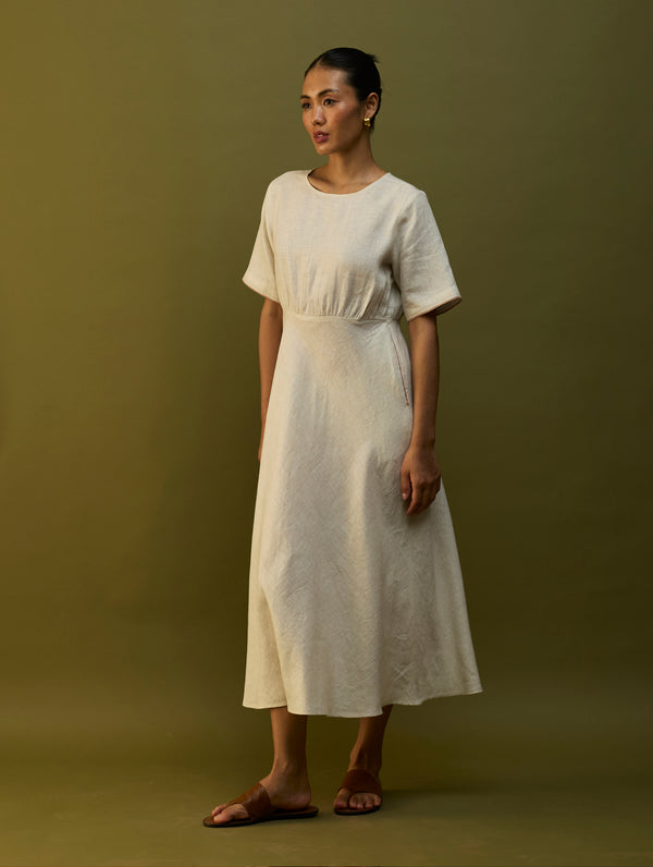 Fumi Bias Skirt Stripe Linen Dress - Off White