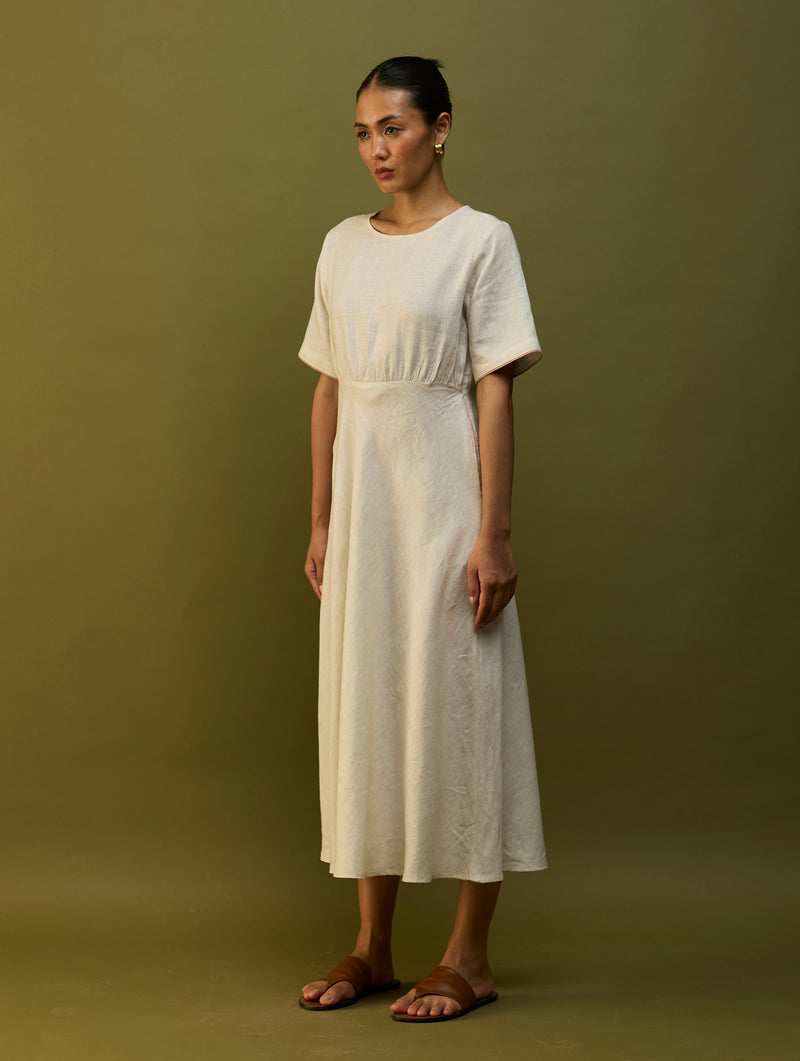 Fumi Bias Skirt Stripe Linen Dress - Off White