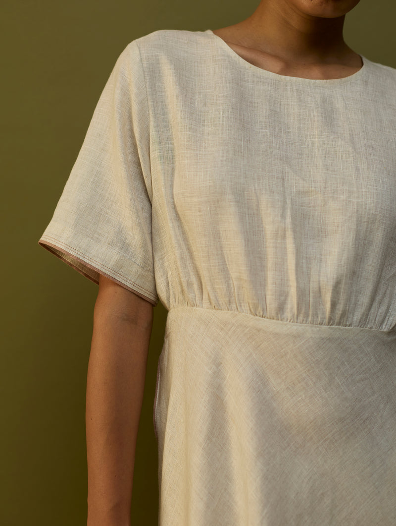 Fumi Bias Skirt Stripe Linen Dress - Off White