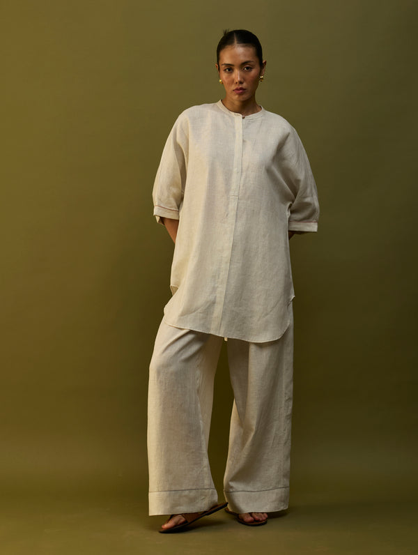 Sumire Curved Hem Linen Co-ord Set - Off White