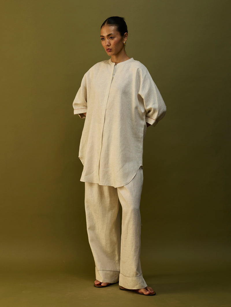 Sumire Curved Hem Linen Co-ord Set - Off White