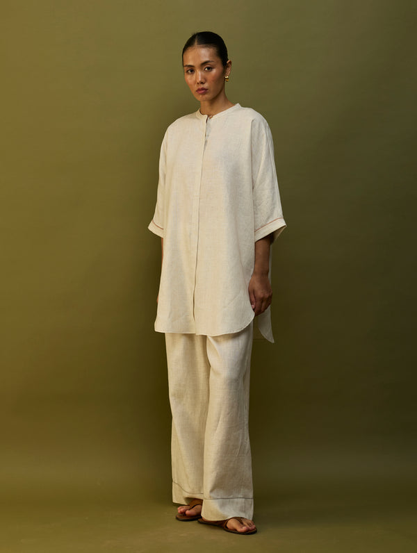 Sumire Curved Hem Linen Co-ord Set - Off White